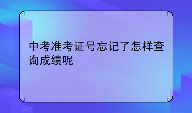 中考准考证号忘记了怎样查询成绩呢