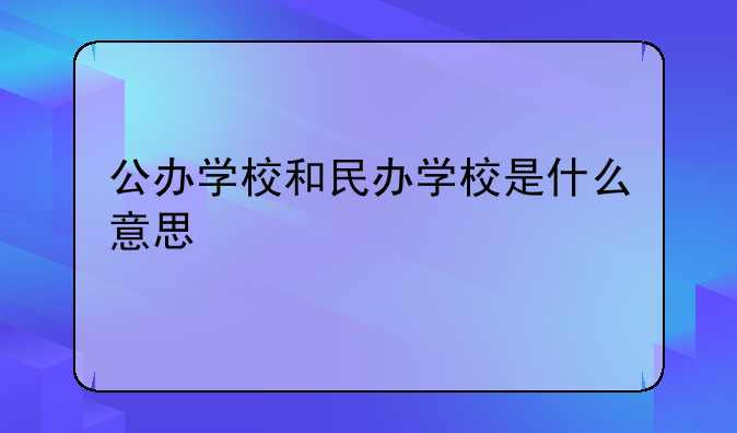 公办学校和民办学校是什么意思